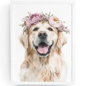 Watercolor Golden Retriever Dog Portrait Wall Art Print, Unframed - Heartwarming